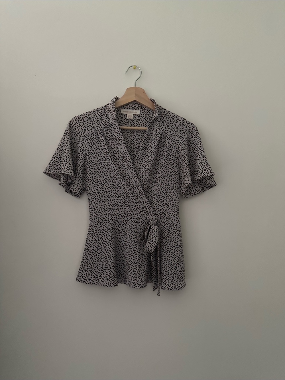 Monteau Black and White Dotted Wrap Blouse